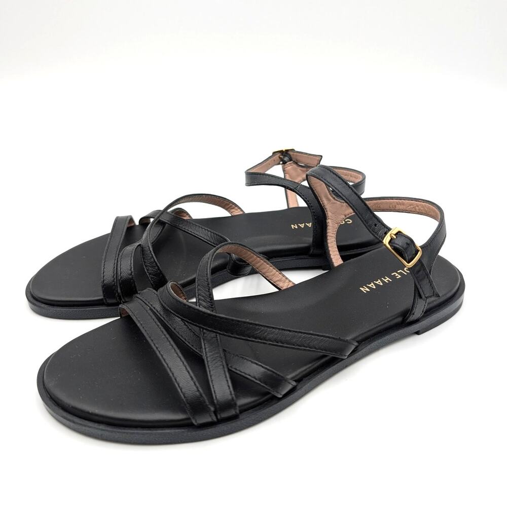 Cole Haan Flynn Strappy Sandals Ankle Strap Black Leather Size US6.5B EU37